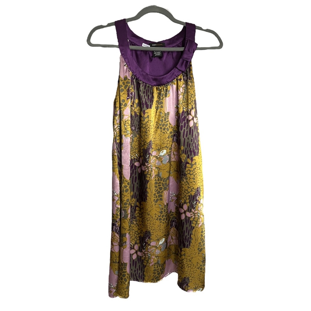 BCBG Max Azria dress sleeveless midi Multicolour floral print satin purple Sz L